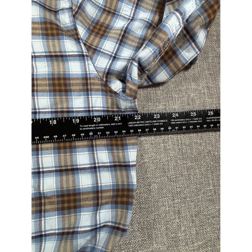 Savannah Shirt Plaid Button Down Long Sleeve Blue Brown Tencel Stretch Women's L - Picture 3 of 11